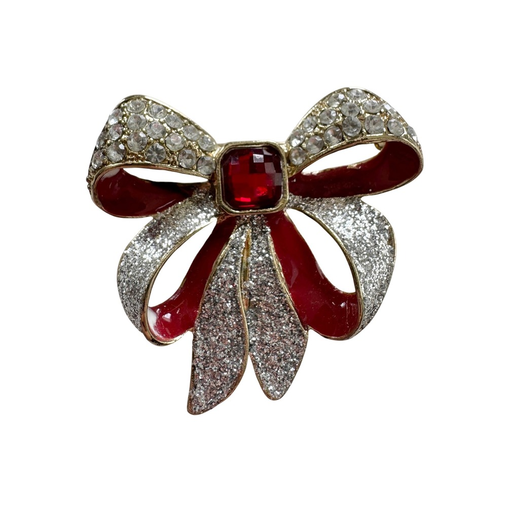 Sparkling Red Bow Brooch‎ Rhinestone Enamel Pin Women's Fashion Accessory
